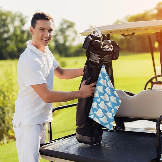 Cloud Golf Towel Waffle Microfiber with Hook Detachable Clip 24x16in