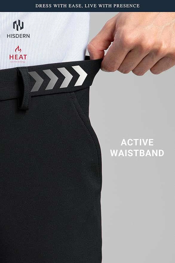 HISDERN Heat 701 Men's Thermal Golf Pants Stretch Fleece 30"/32" No Iron Comfy for Winter Business Casual with Pocket