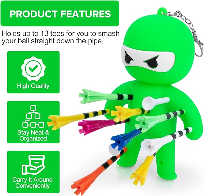 Golf Tee Holder, Ninja Portable Funny Golf Tees Holder Keychain Golf Gift Golf Accessories for Men & Women