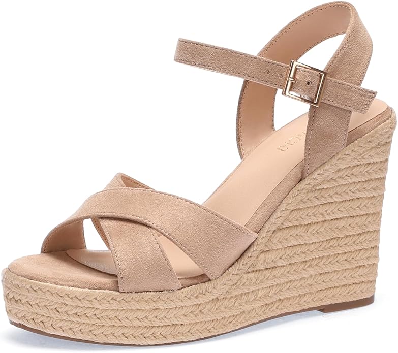 VICKI·VICKI Wedges for Women Platform Sandals Wedge Heels for Sandals Comfortable Summer Espadrille Shoes Ankle Strap&Open Toe