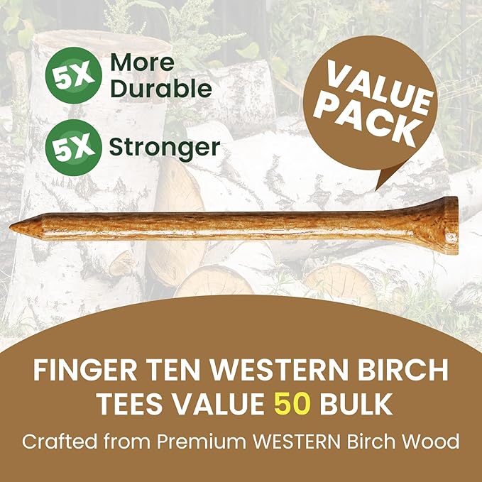 Amy Sport Golf Tees Western Birch Wood 5X More Durable 5X Stronger Value 50 Pack 1 1/2 2 3/4 3 1/4 Inch, Reduce Friction Wooden Long-Lasting, Spin Tall Sturdy Base for Stability