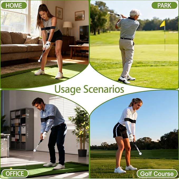 TRILVIX Retractable Golf Swing Training Aid, Portable Grip Trainer with Click Feedback for Right-Handed Golfers, Includes Arm Band, Strength & Tempo Trainer for Chipping, Indoor & Outdoor Practice