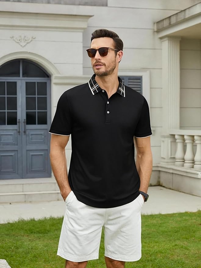 Alex Vando Mens Golf Shirts Moisture Wicking Quick-Dry Short Sleeve Fashion Designed Polo Shirts for Men
