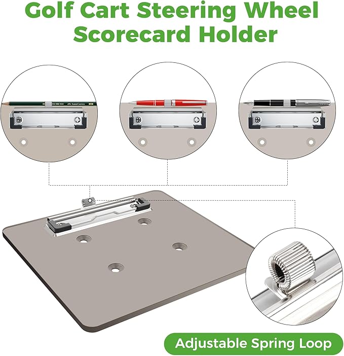10L0L Golf Cart Steering Wheel Scorecard Holder with Pencil Holder Fit Yamaha,Club Car, EZGO - Upgrade Anti Drop Clip