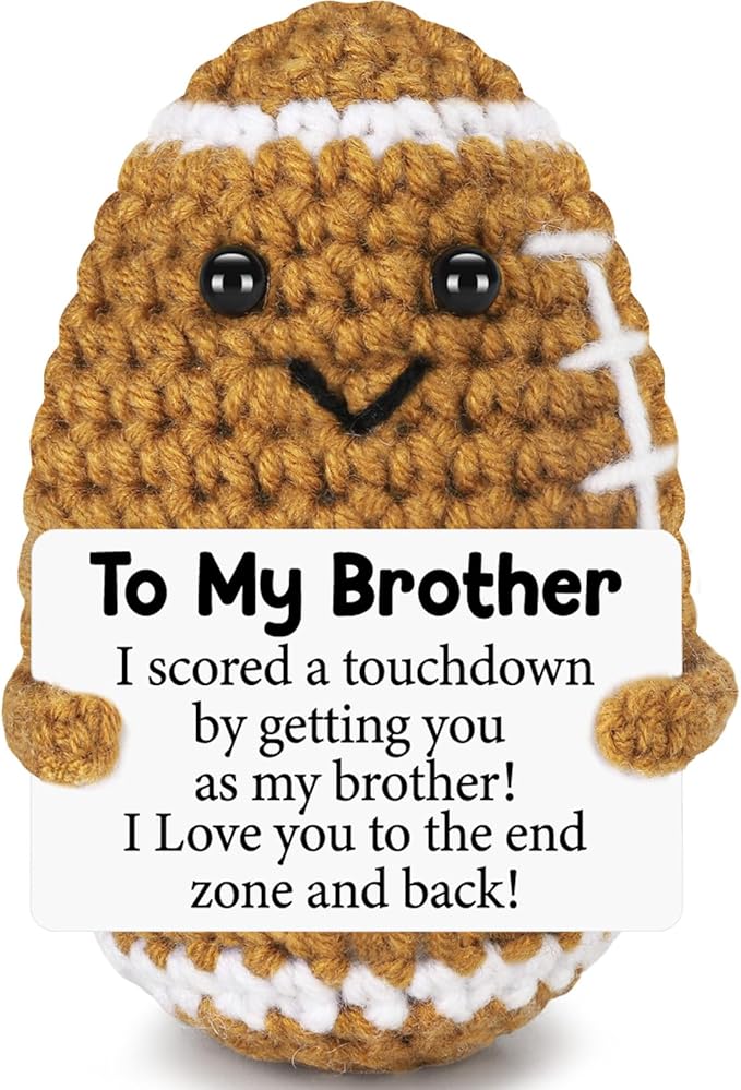 Mini Funny Brother Gifts from Sister Brothers, Positive Christmas Birthday Gift for Men Friends, I Love You Small Cool Cute Football, Handmade Emotional Crochet Home Decor Present