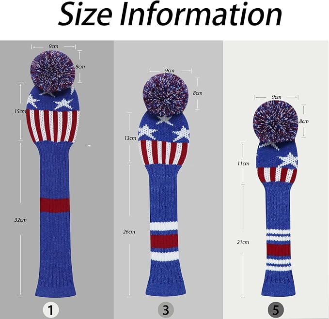 LeFeng 1Pcs Golf Club Cover, Knitted Golf Head Cover for 460cc Driver Fairway Woods and Hybrid with Cute Pom Pom and Number Tag