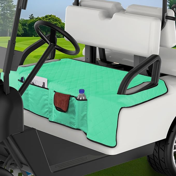 Kaskawise Golf Cart Seat Covers,Universal Golf Cart Seat Towel Blanket with 4 Front Pockets & Nonskid Bottom Fits for EZGO, Yamaha, Club Car DS Precedent and More 2 Person Seats Golf Carts (Green)