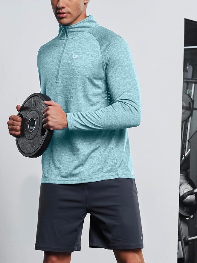 NORTHYARD Quarter Zip Pullover Men Running Shirt Long Sleeve Moisture Wicking Quick Dry Athletic Workout Shirts