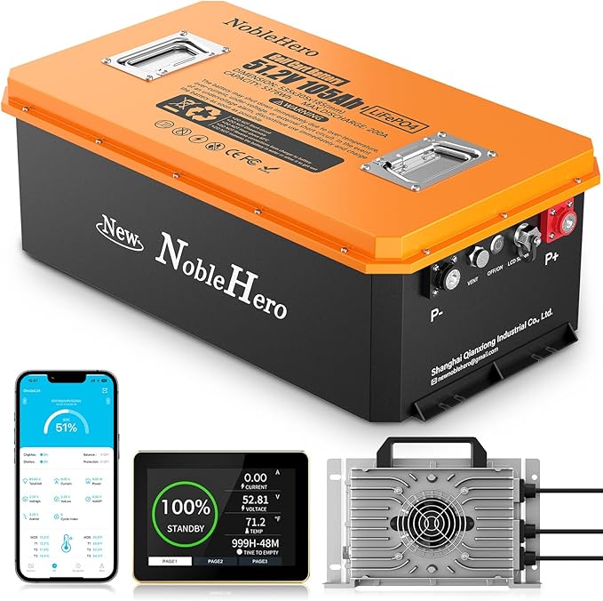 48V 105Ah Stackable LiFePO4 Deep Cycle Rechargeable Battery 6000+ Life Cycles & 10-Year Lifetime Built-in BMS & LED Monitor RV, Solar, Marine, Overland, Off-Grid