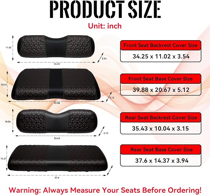 Golf Cart Seat Covers Front and Rear for EZGO RXV 2008+ Standard Seat Cushion, EZGO Vinyl Leather Seat Cover Set Replacement Accessories, No Staples, Black(4 PCS)