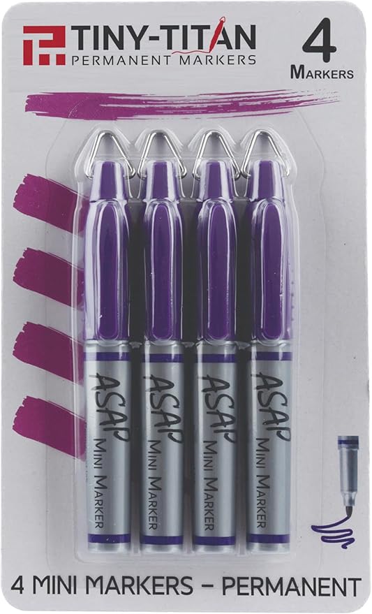 Tiny-Titan Mini Markers, Keychain Clip, Golf Ball Marker, Clip On Nurse's Badge - Purple Ink - Fine Point - 4 Pens