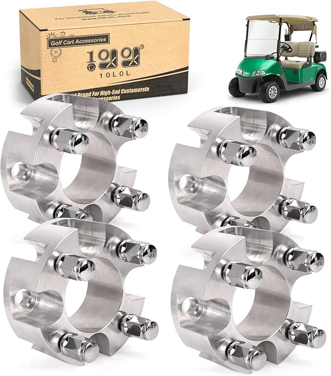 10L0L 2 Inch Golf Cart Wheel Spacers Kit with Lug Nuts, Fits Club Car, Yamaha, EZGO Golf Carts, 4x4 Bolt Pattern, 68mm Hub Bore, 1/2-20 Studs, Aluminum Alloy, Durable 4 Pack Wheel Hub Adapters