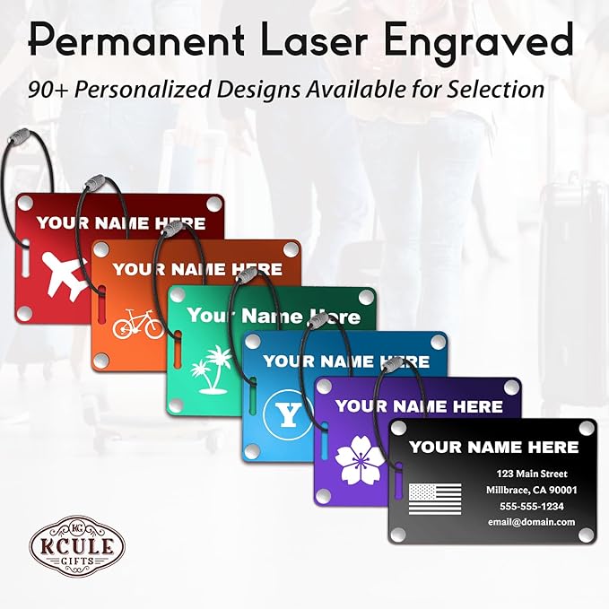Personalized Luggage Tags: Custom Metal Luggage Tags for Suitcases, Backpacks and Bags with Your Personalized Text (Green)