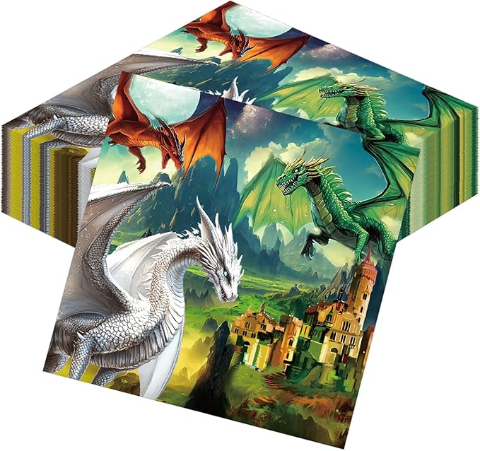 Dragon Birthday Party Napkins Decorations, Disposable Paper West Dragon Napkins Supplies Pack of 50, Cool Baby Shower Party Decor Size 6.5 Inch