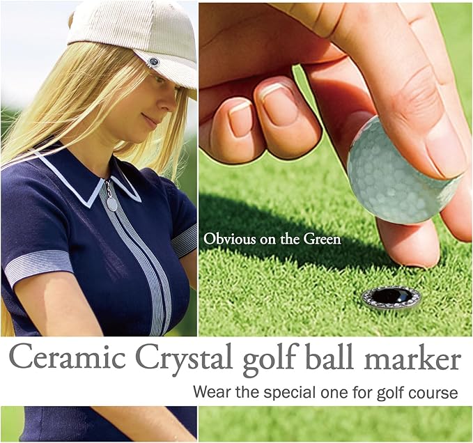 Golf Ball Marker Hat Clip with Ceramic Crystal Ball Marker (20mm Small Size) Gifts Accessories for Golfers