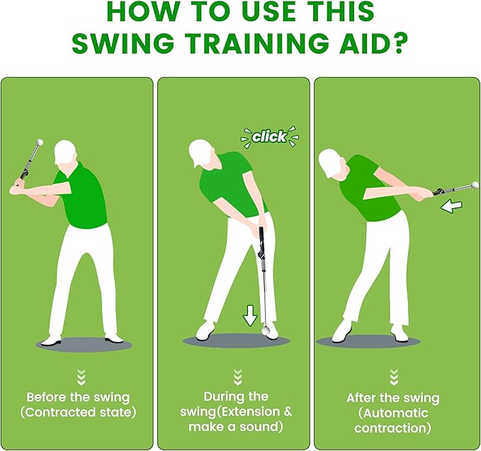 Retractable Golf Swing Training Aid,Rhythm Click Sound Warm Up Golf Swing Trainer,Golf Grip Trainer Attachment -Strength & Tempo Training for Chipping Hitting,Golf Accessories for Men