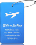 Luggage Tags for Suitcase - Personalized Engraved Metal Tag for Cruise Travel - Blue Custom Name Tags Suitable for Bags and Backpacks No Underline (2 x 3.5 inch)