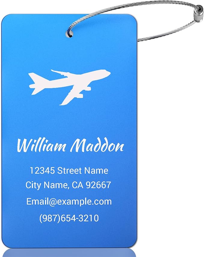 Luggage Tags for Suitcase - Personalized Engraved Metal Tag for Cruise Travel - Blue Custom Name Tags Suitable for Bags and Backpacks No Underline (2 x 3.5 inch)