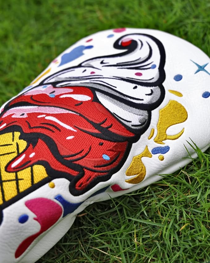 Golf Club Head Covers, Ice Cream Golf Headcovers for Drivers, Fairway Woods, Hybrids, Mallet Blade Putter Cover, Funny Golf Club Covers with Premium PU Leather and Advanced Embroidery for Most Brands