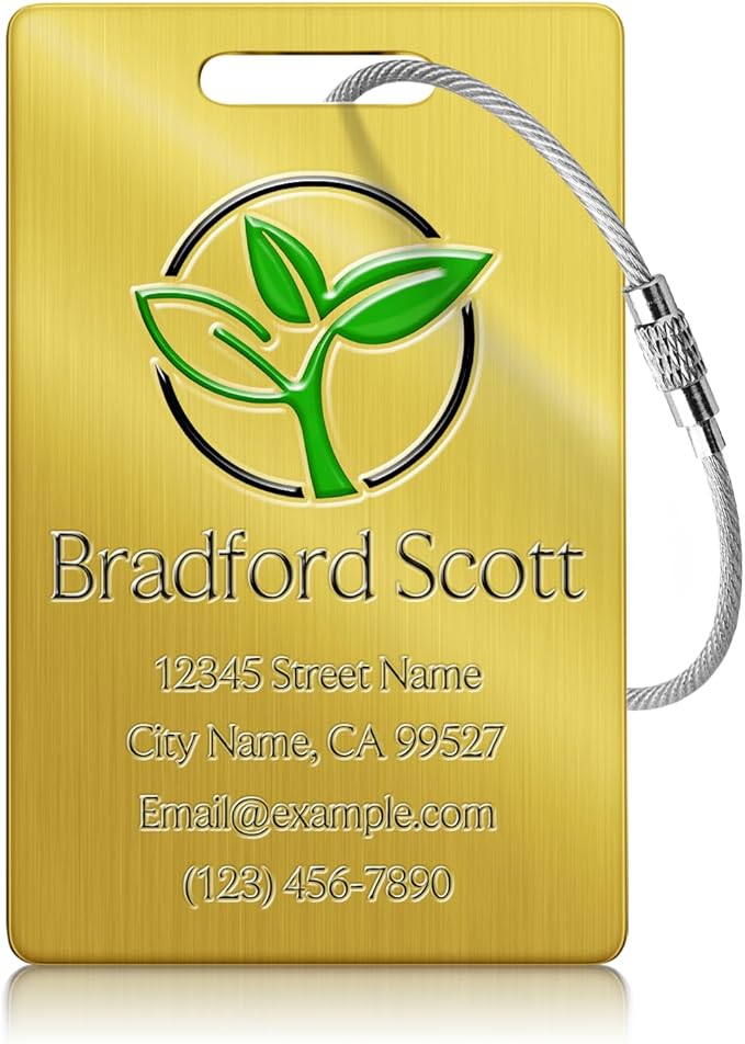 Personalized Luggage Tags - Custom Metal Luggage Tags for Suitcases, Backpacks and Bags with Your Personalized Club Logo Text (Gold)