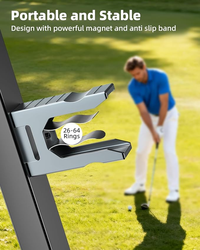 Magnetic Golf Holder Clip for Golf Cart, Aluminum 26−64 Rings with Powerful Magnet & Anti-Slip Band - for EZGO, Club Car, Yamaha, Icon, Golf Cart Accessories Essentials Gift for Friend Men Women