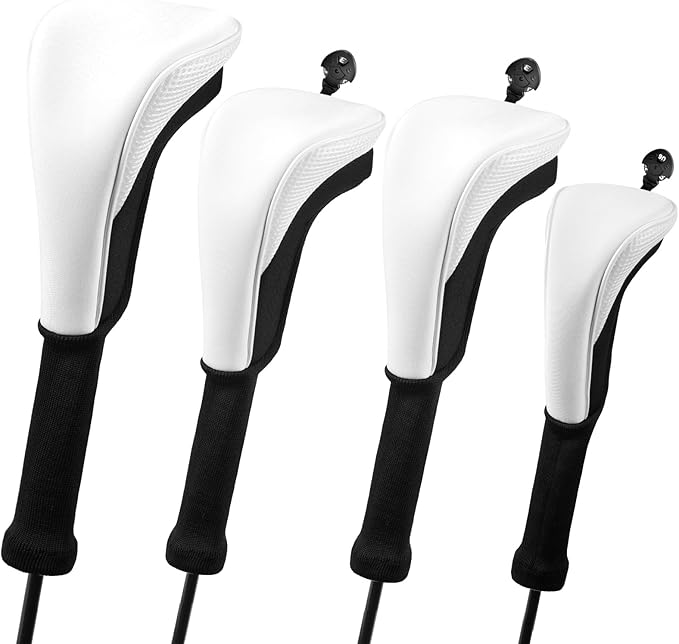 Golf Head Covers, 4pcs Golf Club Covers for Driver Fairway and Hybrid, Nylon Golf Club Head Covers for Men Women with Interchangeable Tags