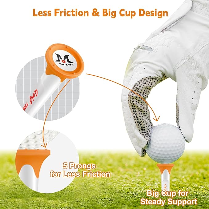 MAZEL Plastic Golf Tees 8 Pack｜Excellent Durability and Stability Plastic Tees with 5 Prongs,Reduces Friction & Side Spin