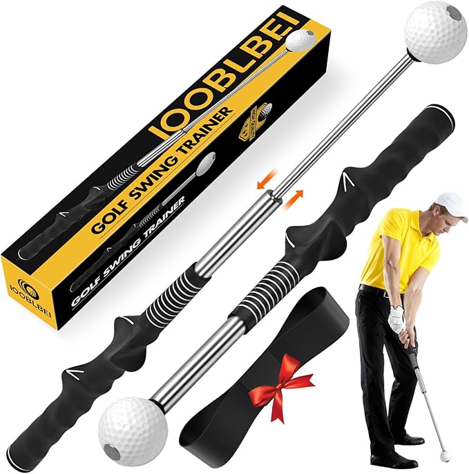 Retractable Golf Swing Trainer, Golf Training Aid & Golf Grip Trainer for Right-Handed Golfer, Strength & Tempo Stick Training, Golf Accessories for Beginners Chipping Hitting Practice