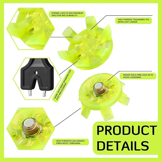 Cozypower 31 Pcs Golf Spikes Set Includes 30 Pcs Golf Cleats Replacement Black Cleats Spanner Metal Thread Screw 6 mm Dia Spike Tool for Lawn Cricket Shoe Player Lover(Green)