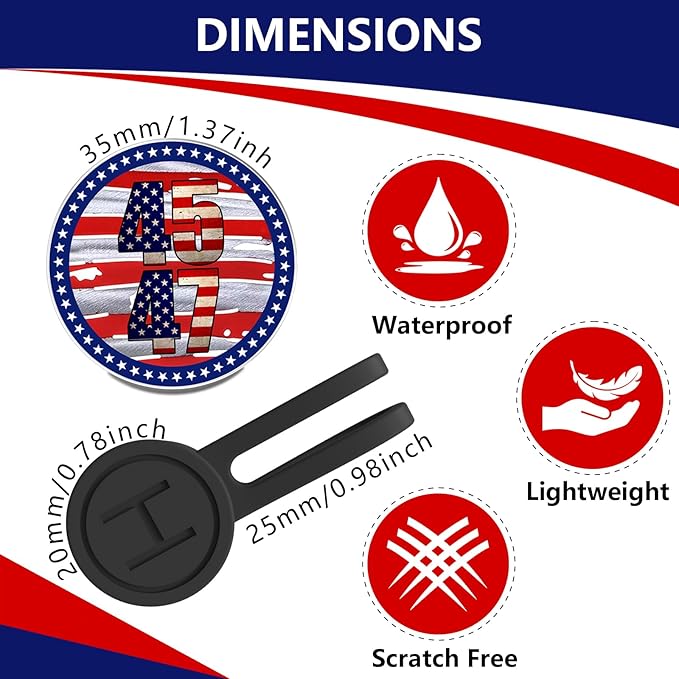 Funny Patriotic Golf Ball Marker with Magnetic Hat Clip - Golf Accessories Golf Gadgets for Golfers Golf Lovers