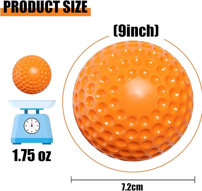 GKK 12 Pack Pitching Machine Soft Balls,9-Inch 1.75OZ Pitching Machine Soft Balls for Hand-Eye Coordination, Hitting and Fielding Practice(Orange)