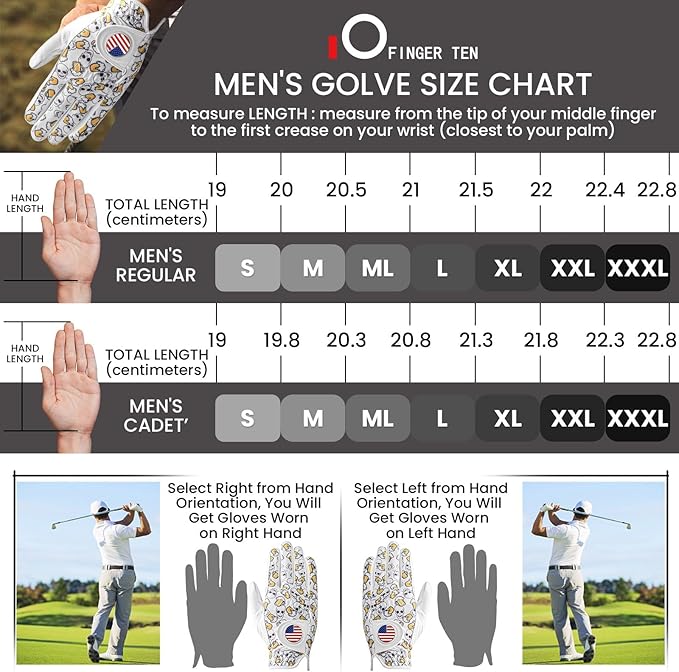 FINGER TEN Golf Gloves Men Right Handed Golfer Left Hand with Ball Marker 2 Pack Leather Breathable Comfortable Weathersof Grip Size Small Medium ML Large XL