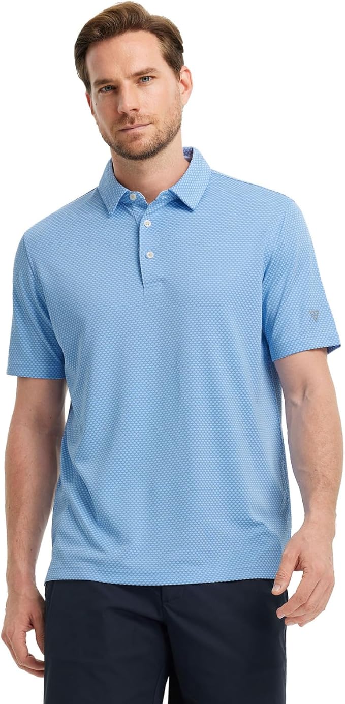 M MAELREG Golf Shirts for Men Moisture Wicking Jacquard Breathable Performance Dry Fit Collared Mens Polo Shirts Short Sleeve