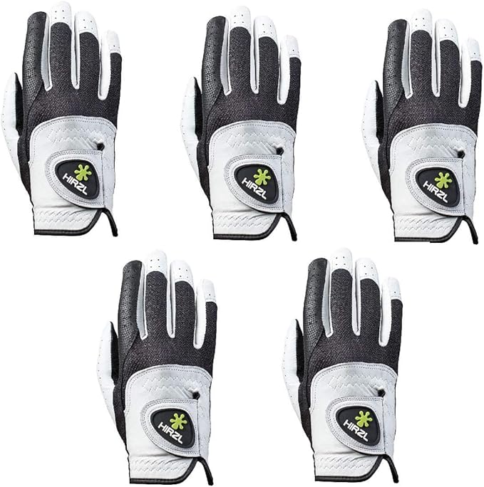 HIRZL Trust Control 2.0 Golf Gloves, All Weather Mens Golf Glove, White/Black, Kangaroo Leather Palm, Cabretta Leather Backhand, Trusted by Pro’s, Sweat Free, Ultimate Grip