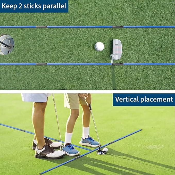 CAITON Golf Alignment Sticks 2 Sets - 48inch Alignment Practice Rods, Foldable for Easy Portability, Golf Training Aids to Improve Golf Swing, Putting Posture, with Storage Tube