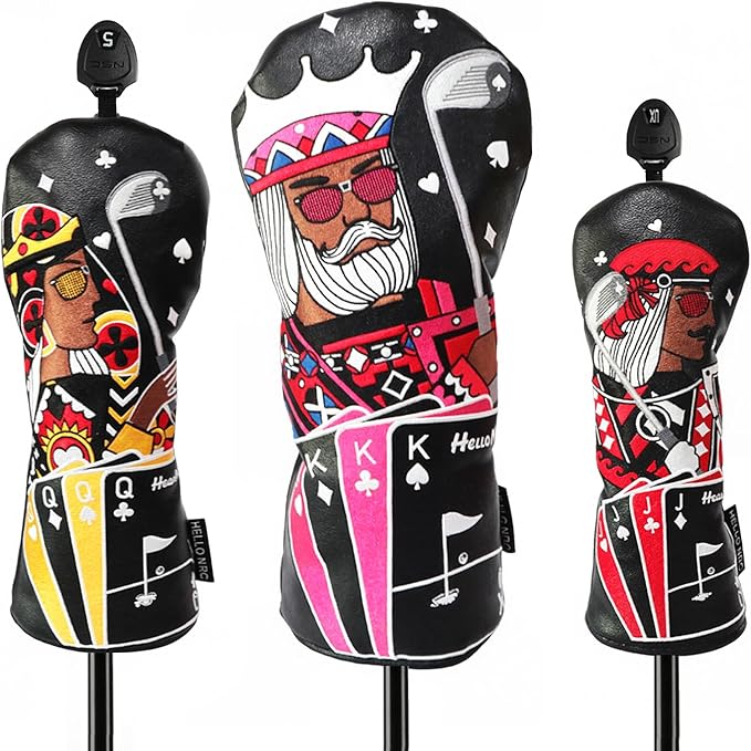 Golf Club Covers – Funny Poker Leather Driver Headcover, Fairway Wood & Hybrid, Cool Embroidered Golf Headcovers
