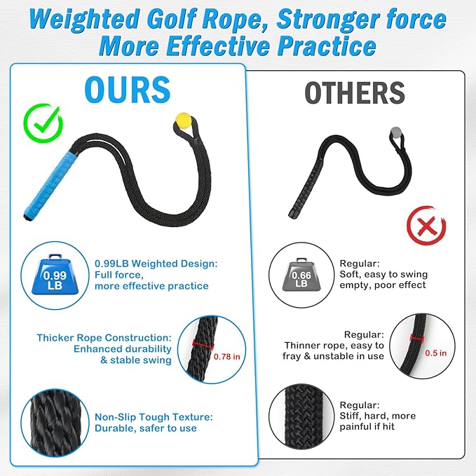Weighted Premium Golf Rope Swing Trainer, Professional Golf Swing Rope, Warm-Up Training Tempo Aids with Ball and Grip to Improve Speed, Rhythm, Flex & Strength for All-Level Golfers