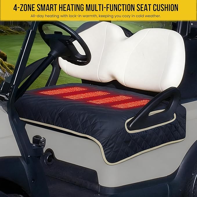 Heated Golf Cart Seat Cover,Non-Slip Winter Golf Cart Seat,Universal Fit, Easy Installation,4 Heating Zones, USB/Type-C Powered, Non-Slip & Waterproof, Ideal Golf Gift for Men