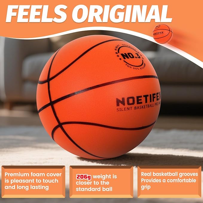 Upgraded 580g Weighted Silent Basketball, High-Density Quiet Indoor Training Ball with Gift Box, Real Bounce Soft Material, Ideal for Home & Apartment Dribbling Practice