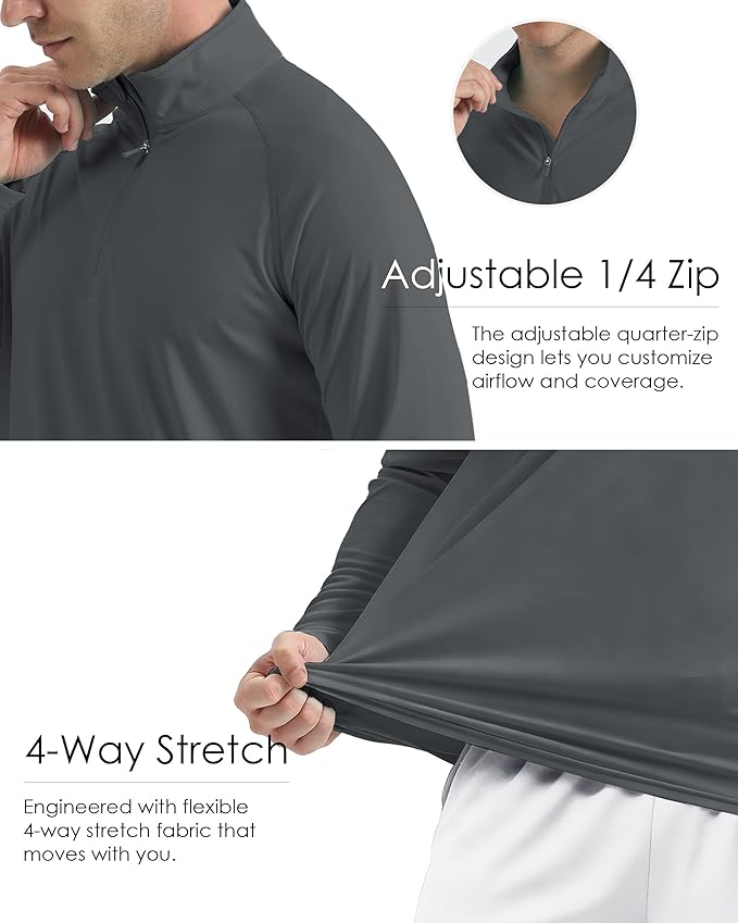 Boladeci Men's UPF 50+ Sun Shirts 1/4 Zip Long Sleeve SPF UV Protection Lightweight Quick Dry Quarter Zip Golf Shirts