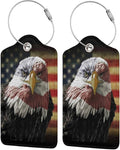 2 Pack Bald Eagle USA Flag Luggage Tags for Suitcases, Cool Leather Luggage Tag for Travel, Bag Tag Privacy Name ID Card Bag Labels for Friends Adults Kids Tourists