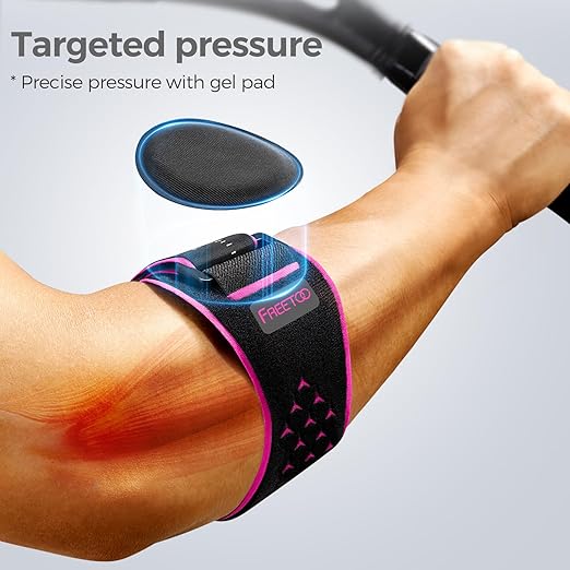 FREETOO Lateral Epicondylitis Elbow Brace for Women for Tennis Elbow, Adjustable Golfers Elbow Strap Band with Gel Pad, Forearm Strap Band for Tennis Elbow Pain Relief, Tendonitis Pink L/XL