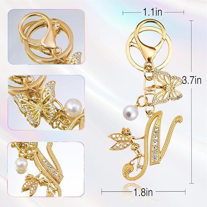 Initial Keychain Bag Charm Women Purse Charms for Handbags Accessories Charm for Wallet Butterfly Pendant for Girls