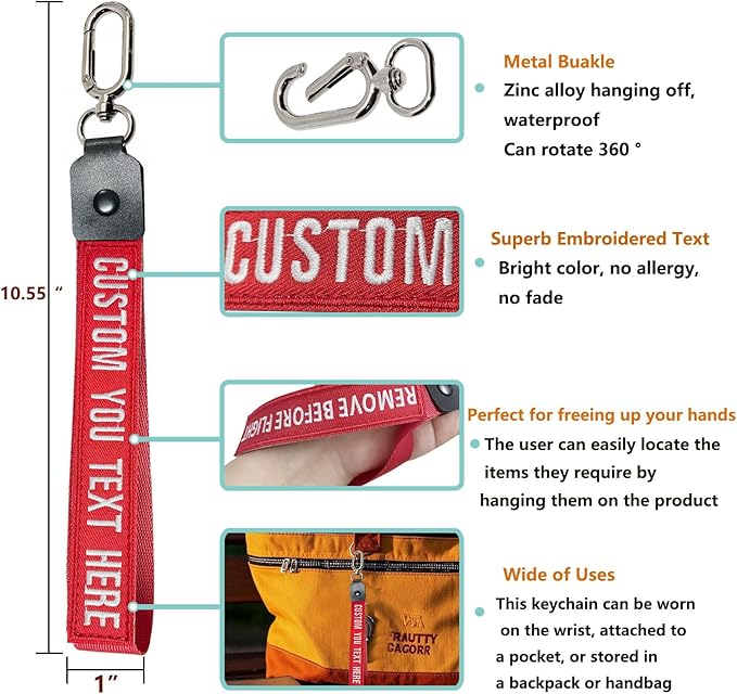 Graceful life Custom Keychain Embroidery with your any text, wrist lanyard keychain Personalized Number key wrist lanyard, Name Key Chain, Cute Keychains for Gift Private Reg Fob, Gift for Him Her