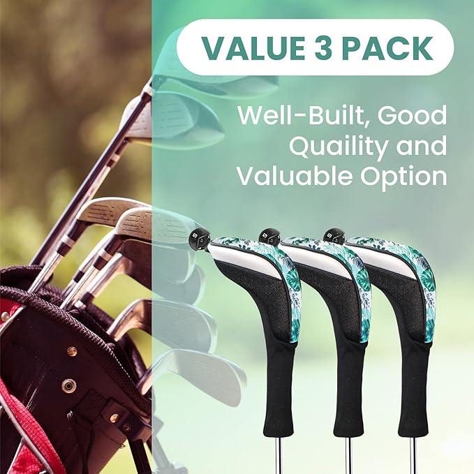 FINGER TEN Golf Club Head Covers Woods Hybrids 1/2/3/4 Pack, Headcovers Men Women 3 5 7 X with Interchangeable Number Tag, Fit All Wood Hybrid Clubs