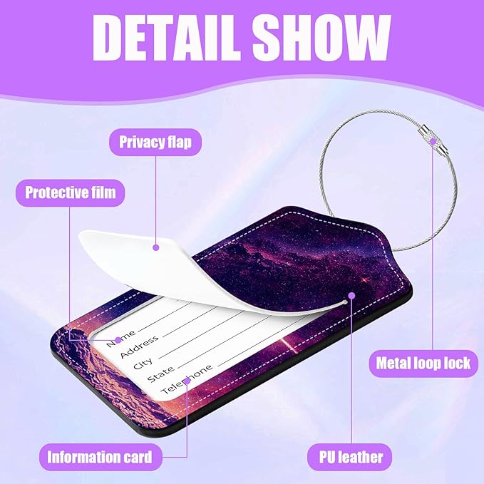 3 Pack Starry Sky Luggage Tags for Suitcase Galaxy Space PU Leather Travel Luggage Tag Privacy Cover ID Label for Women Men Baggage Backpack Handbag School Bag