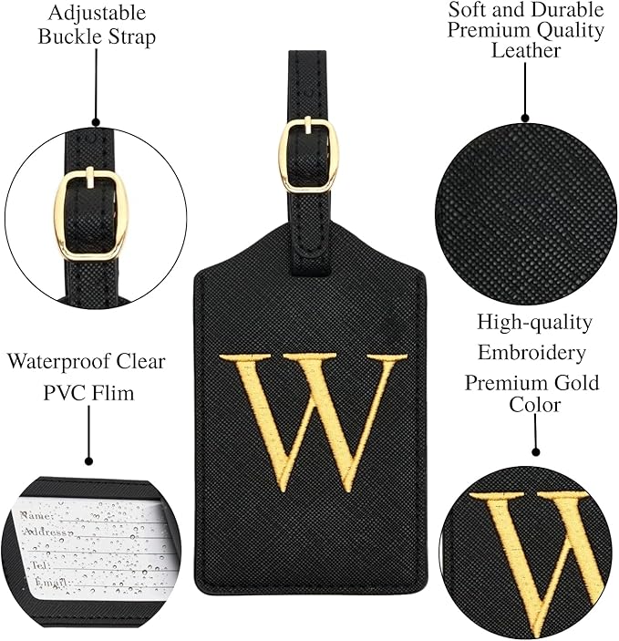 Luggage Tag PU Leather for Suitcase Baggage Handbag Travel Bag Label Suitcase Tag Label Tag w. Name Card & Privacy Cover (W)