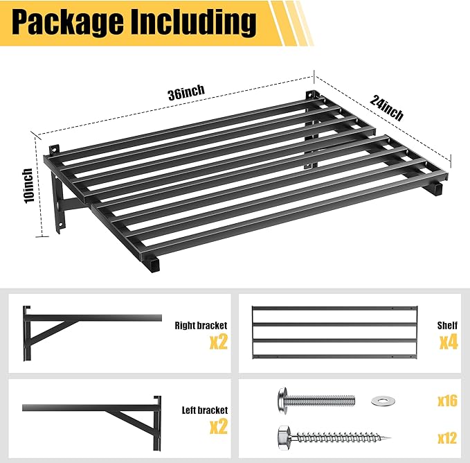 Ultrawall Heavy Duty Garage Wall Shelves, 2 x 3 ft Wall Mounted Storage Shelves, Holds Up to 800Lbs, 2Pack, Black