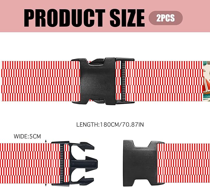 Nuxovilar Luggage Straps of 2 Set Red White Checkered Pattern, 1.96x90.5 inches - Luggage Straps for Suitcases, Suitable for Road Trips, Business Travel, Daily Commute