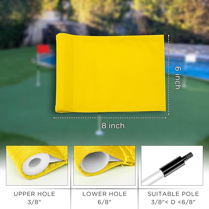 KINGTOP Solid Golf Flag All 8x6 Inch - 420D Nylon, Tube Inserted - Mini Putting Green Flags for Backyard Practice
